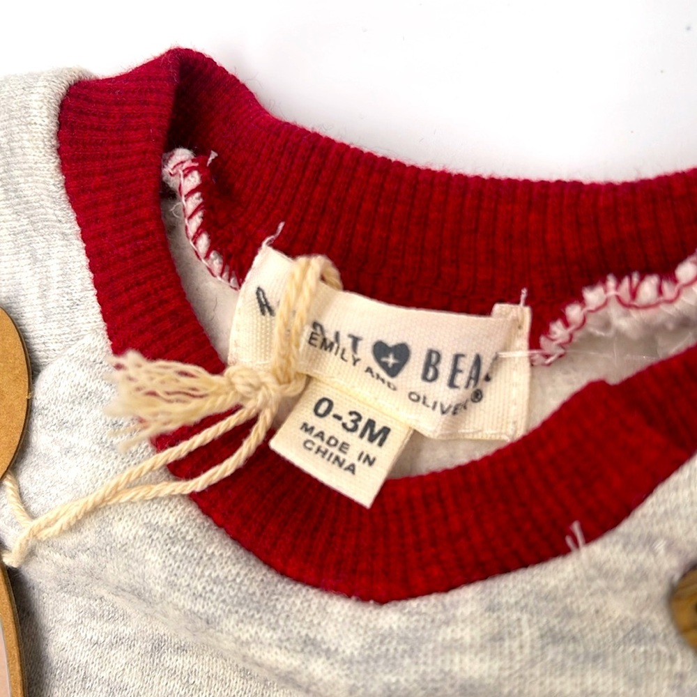 NWT 100% Organic Cotton Rabbit & Bear by Emily and Oliver Sweatshirt Size 0-3M - Picture 3 of 9